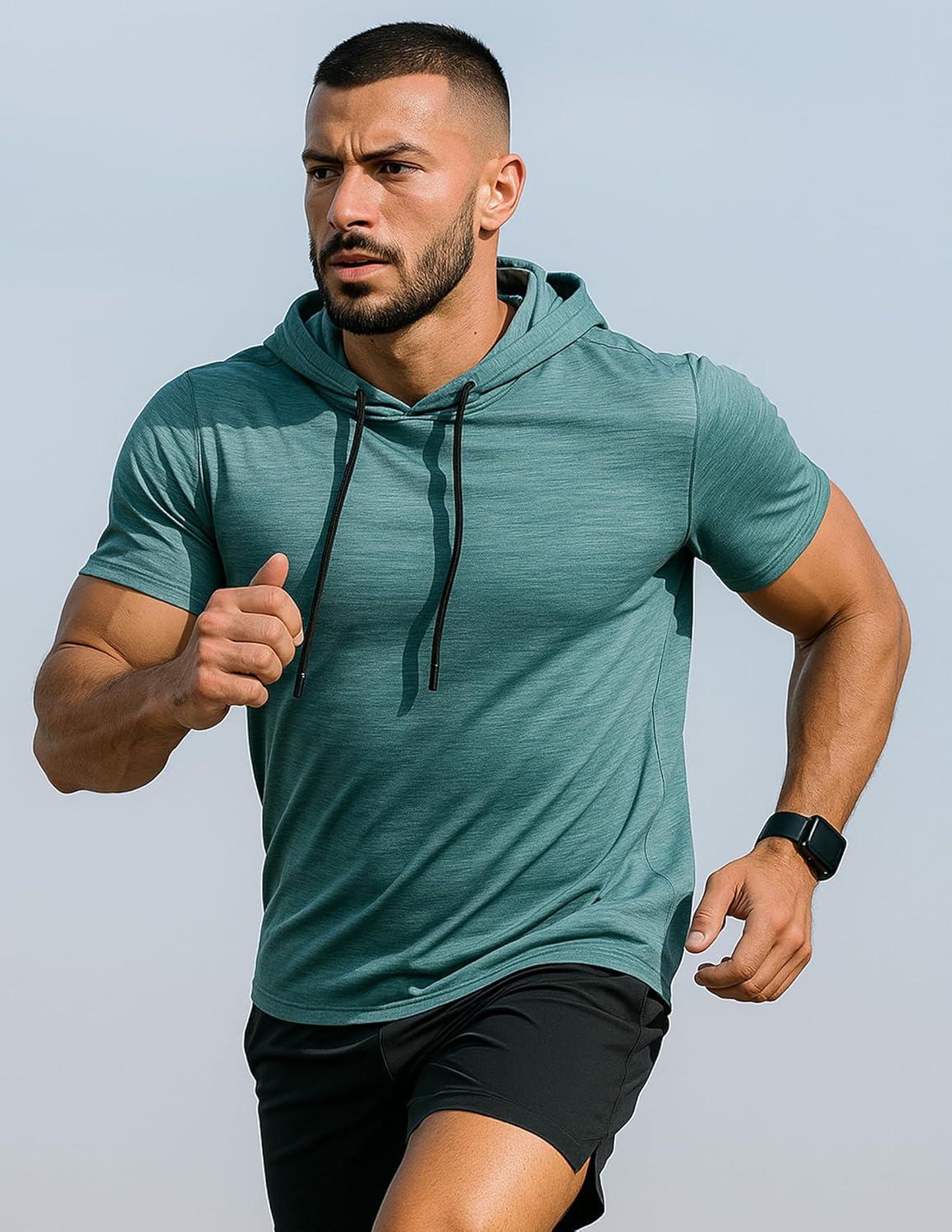 image3 Pack Mens Lightweight Short Sleeve Workout Hoodies Athletic Dry Fit Hooded T Shirts for Gym RunningLight GrayLight GreenCharcoal