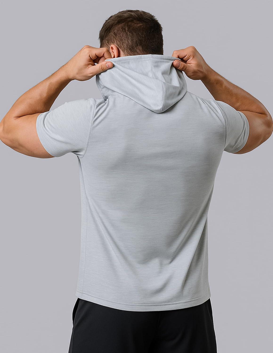 image3 Pack Mens Lightweight Short Sleeve Workout Hoodies Athletic Dry Fit Hooded T Shirts for Gym RunningLight GrayLight GreenCharcoal