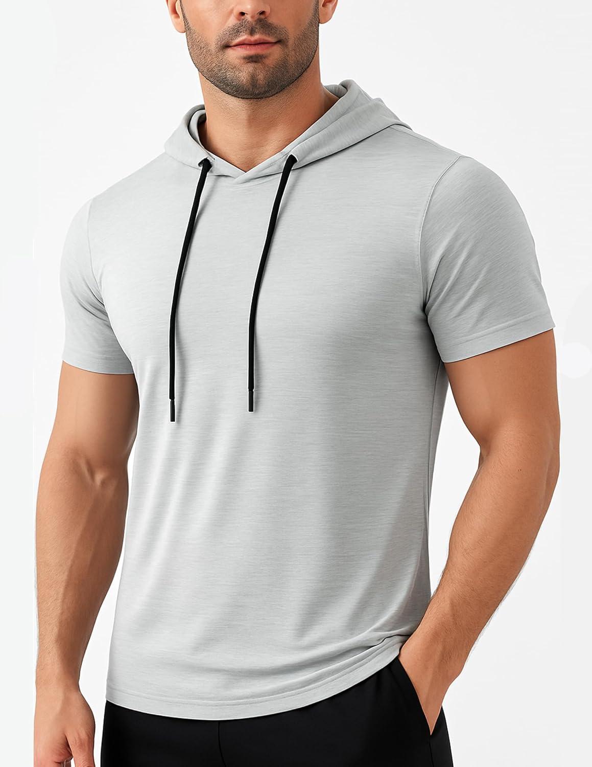 image3 Pack Mens Lightweight Short Sleeve Workout Hoodies Athletic Dry Fit Hooded T Shirts for Gym RunningLight GrayLight GreenCharcoal