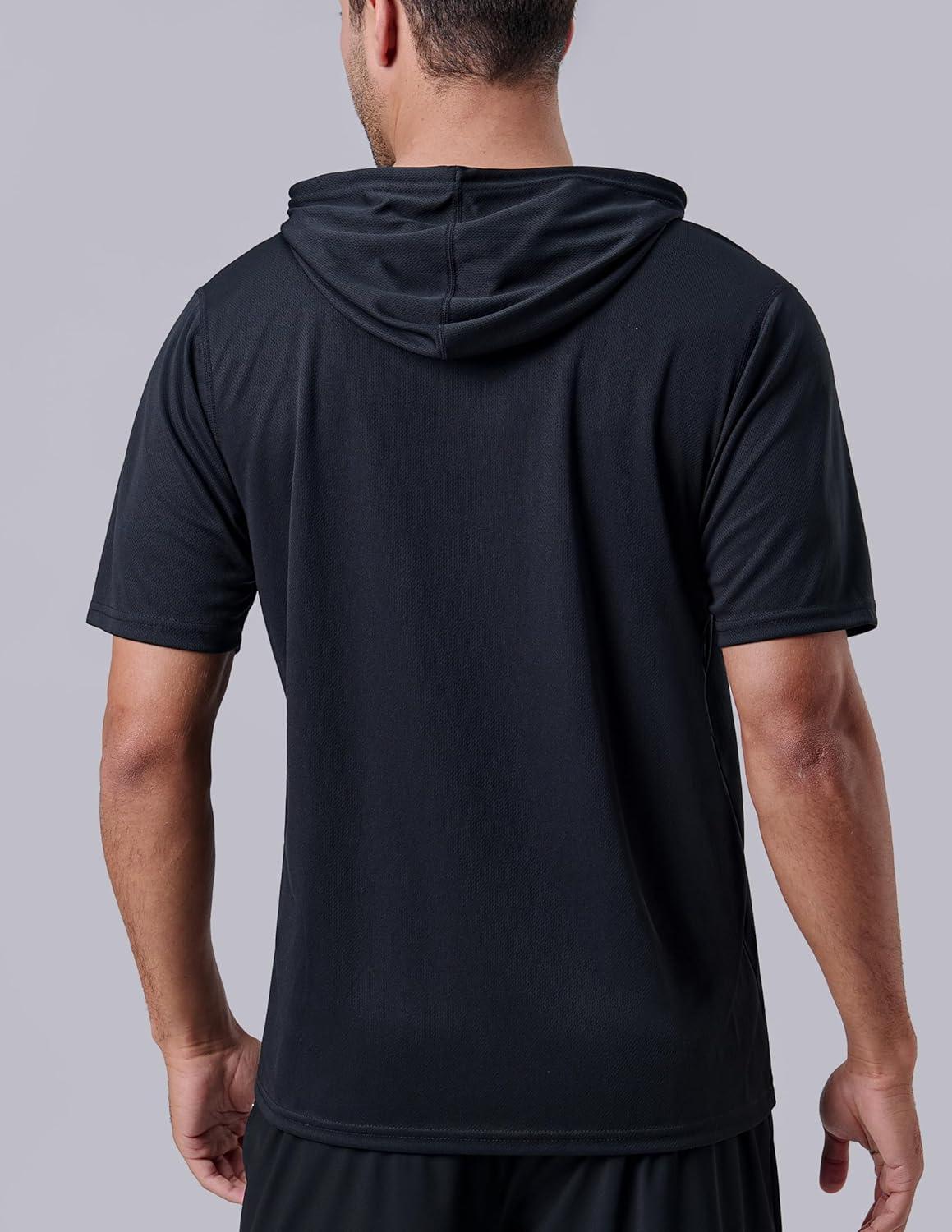image3 Pack Mens Lightweight Short Sleeve Workout Hoodies Athletic Dry Fit Hooded T Shirts for Gym RunningNavyBlackDark Gray