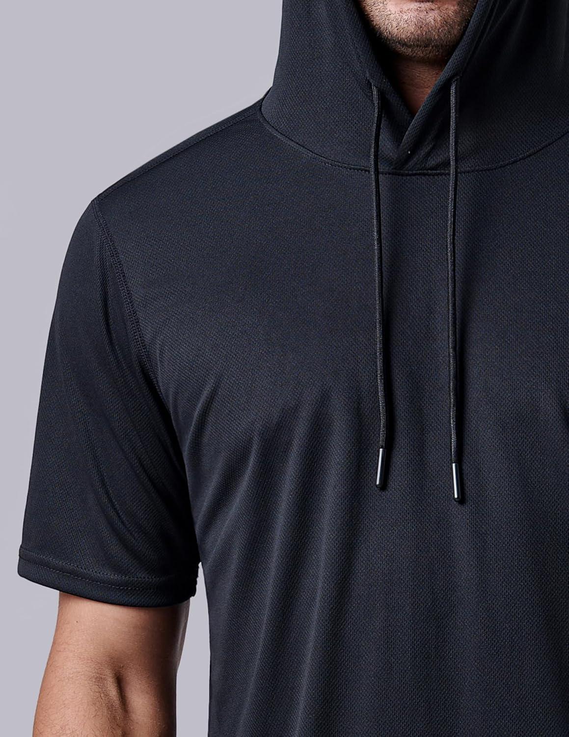 image3 Pack Mens Lightweight Short Sleeve Workout Hoodies Athletic Dry Fit Hooded T Shirts for Gym RunningNavyBlackDark Gray