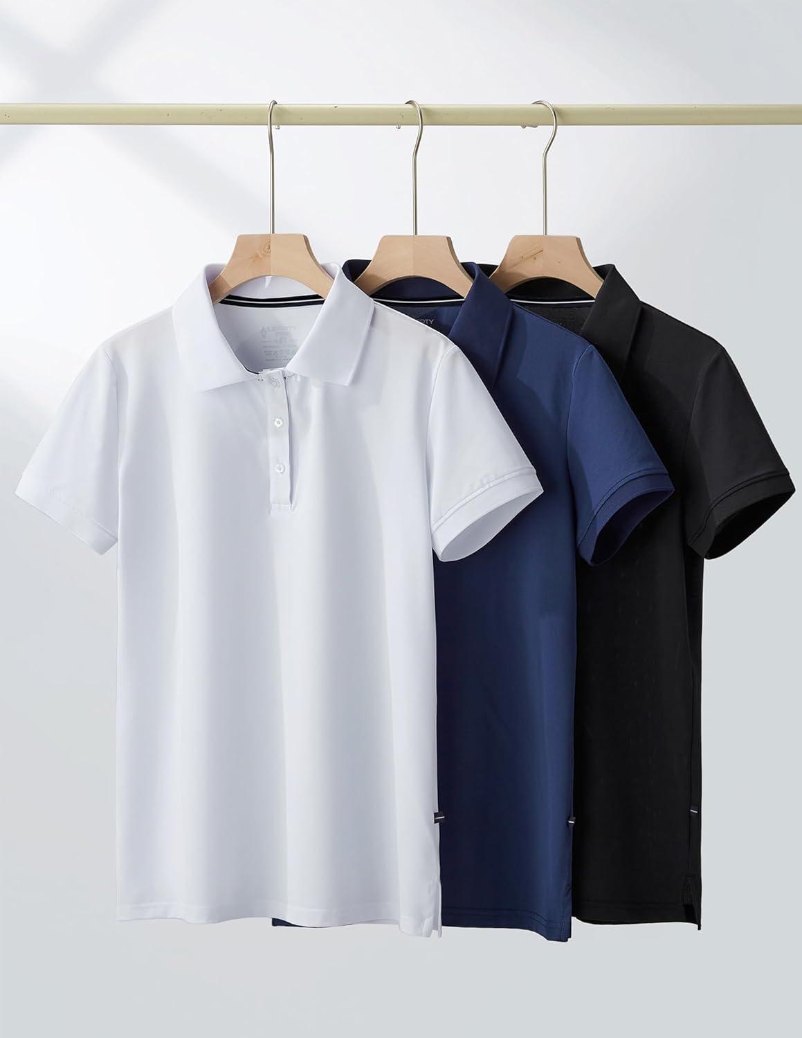 image3 Pack Womens Athletic Dry Fit Polo Shirts Wicking Short Sleeve Collared Golf T Shirt Tennis TopsNavyBlackWhite