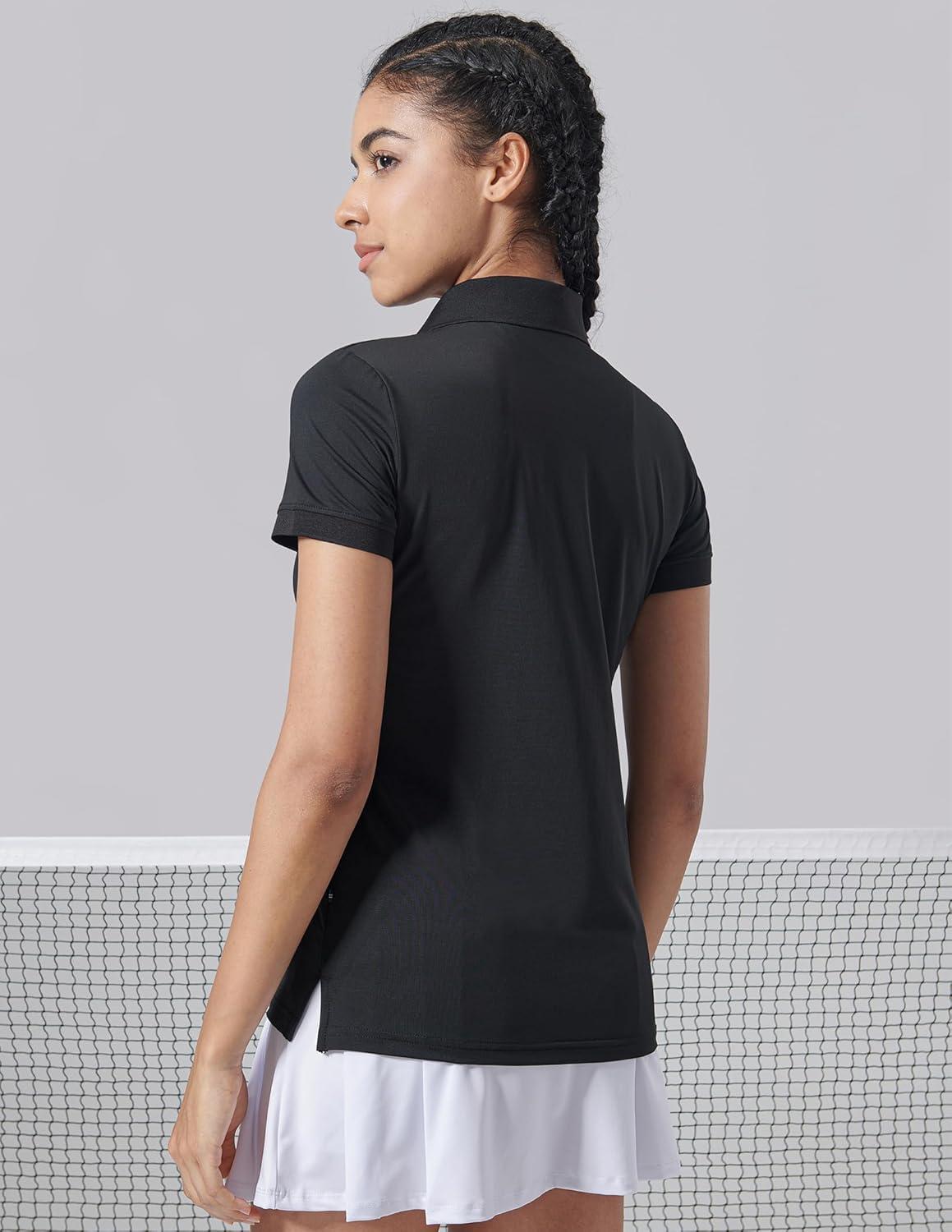 image3 Pack Womens Athletic Dry Fit Polo Shirts Wicking Short Sleeve Collared Golf T Shirt Tennis TopsNavyBlackWhite