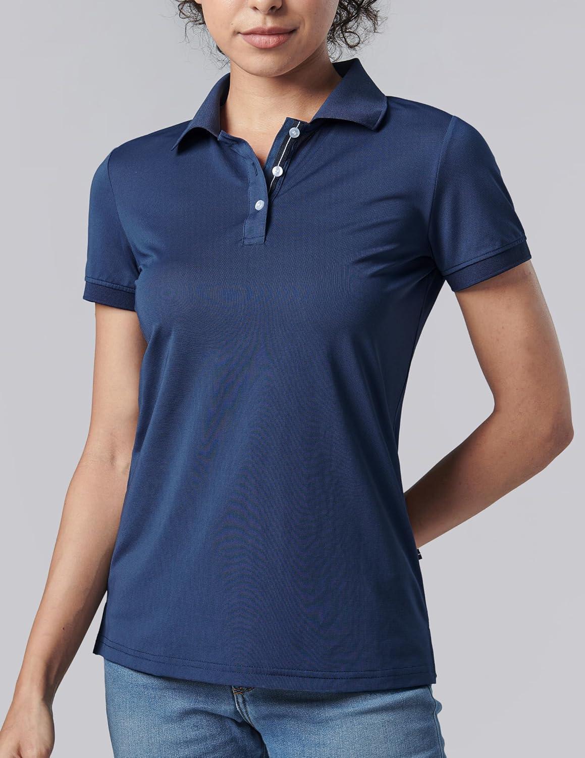 image3 Pack Womens Athletic Dry Fit Polo Shirts Wicking Short Sleeve Collared Golf T Shirt Tennis TopsNavyBlackWhite