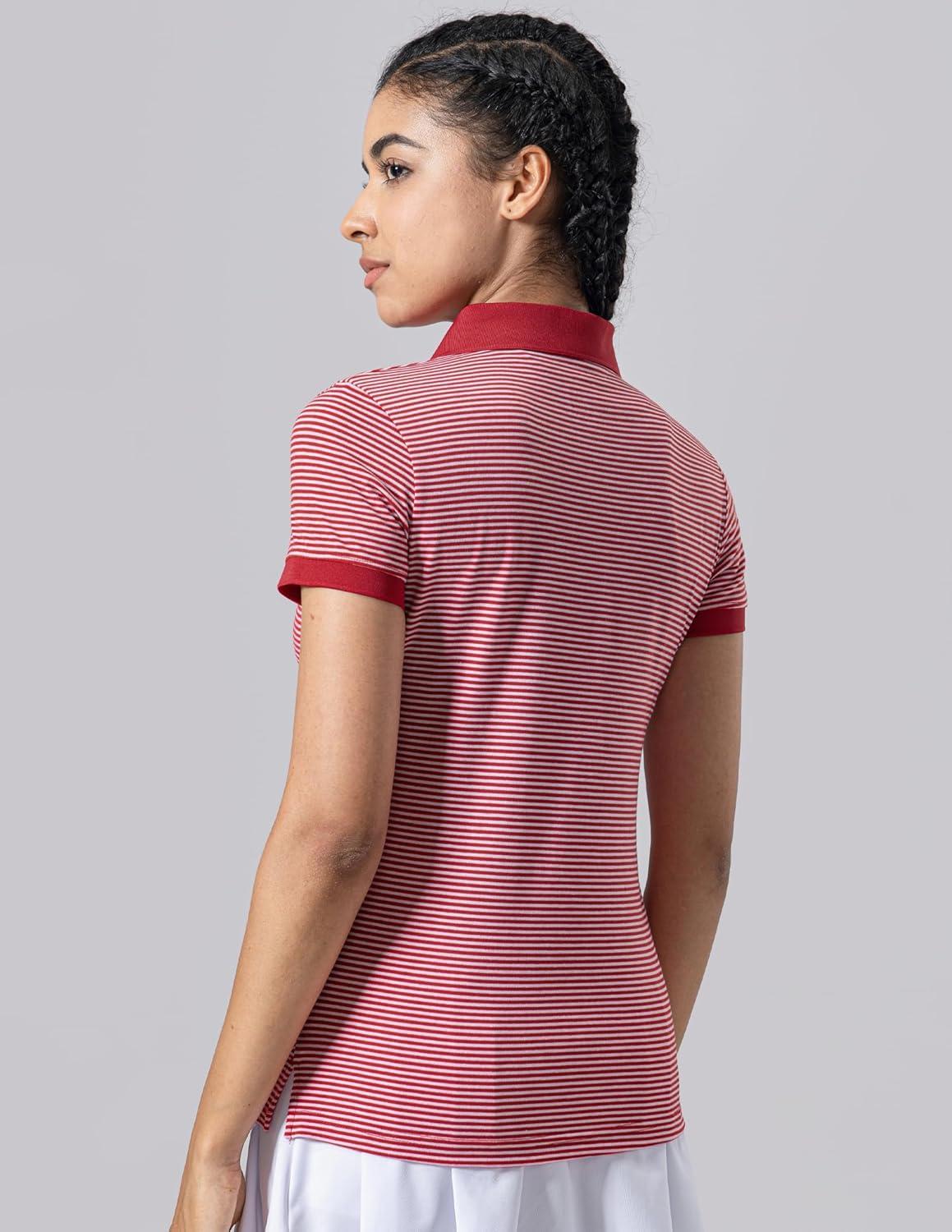 image3 Pack Womens Athletic Dry Fit Polo Shirts Wicking Short Sleeve Collared Golf T Shirt Tennis TopsStripe RedCharcoalLight Blue