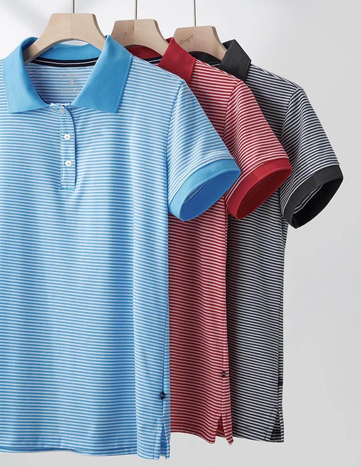 image3 Pack Womens Athletic Dry Fit Polo Shirts Wicking Short Sleeve Collared Golf T Shirt Tennis TopsStripe RedCharcoalLight Blue