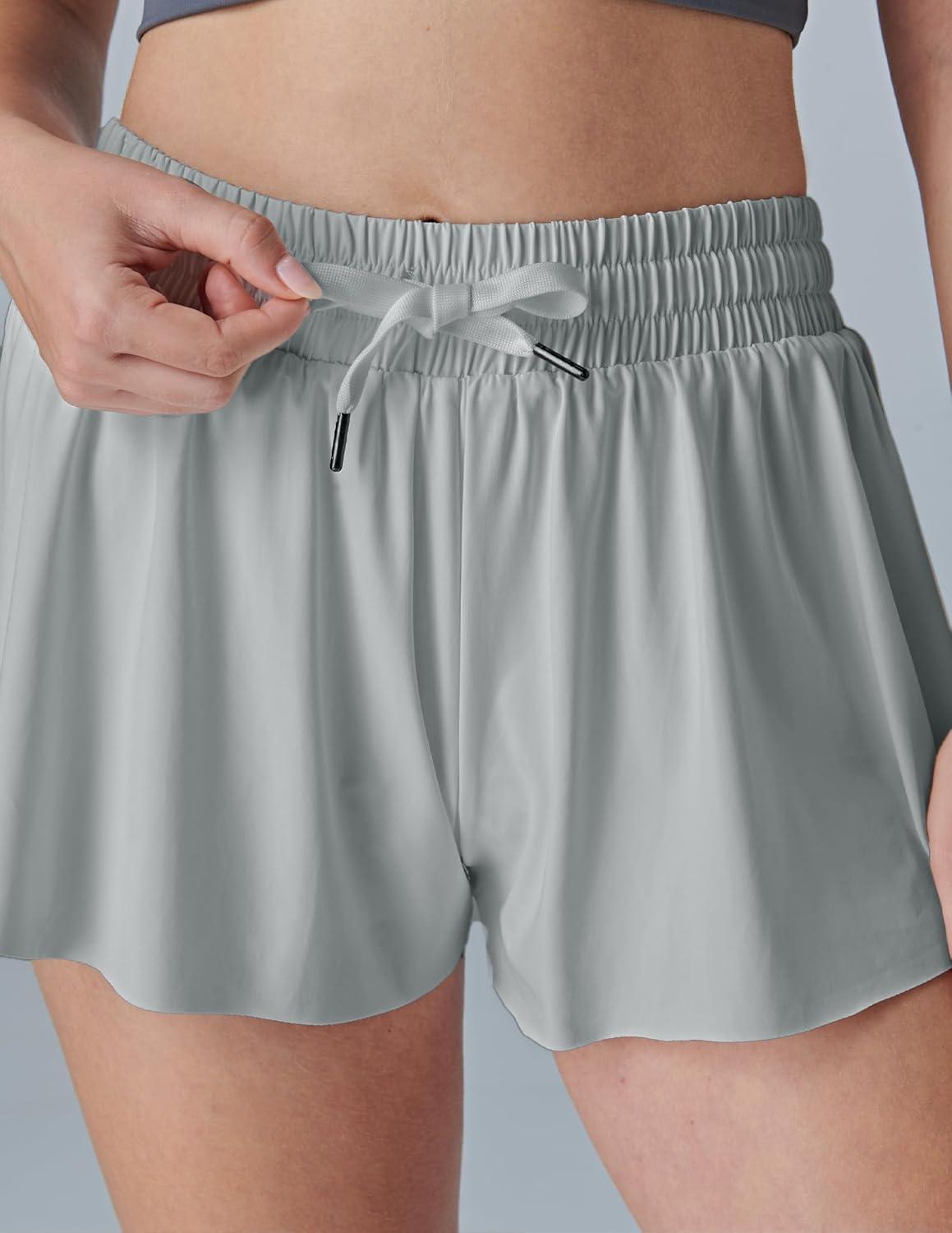 image3 Pack Womens Flowy Running Shorts 2in1 Butterfly Skirts with Shorts Underneath Spandex Athletic Casual Gym Workout LoungeBlackGrayLight Lavender