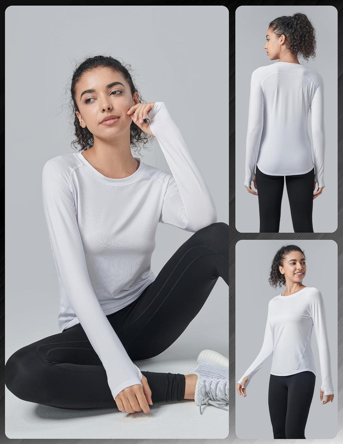 image4Pack Womens Long Sleeve Athletic Tops with Thumb Holes Dry Fit Active Crewneck Workout TeesGrayWhiteBlackLight Lavender