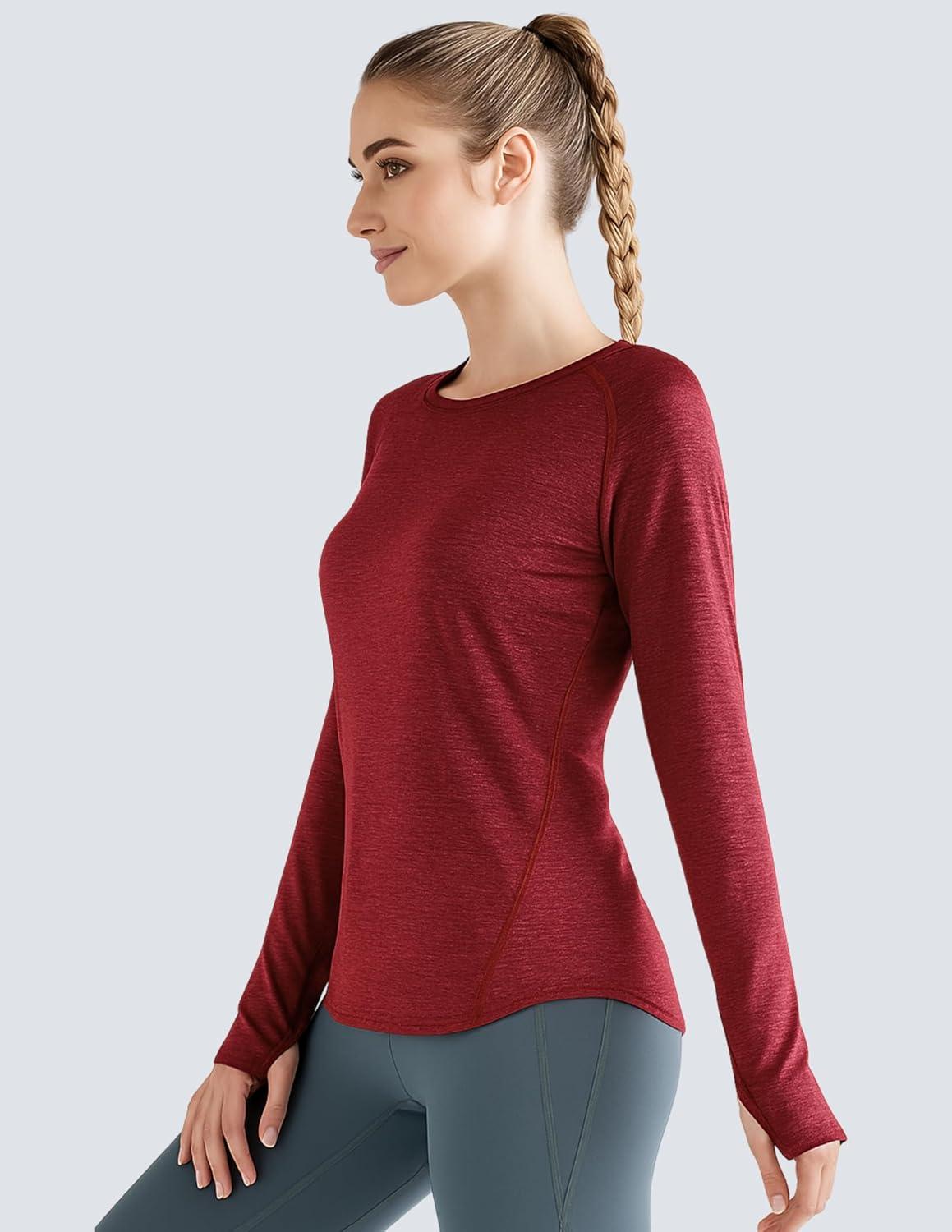 image4Pack Womens Long Sleeve Athletic Tops with Thumb Holes Dry Fit Active Crewneck Workout TeesGreenBlueRedPurple