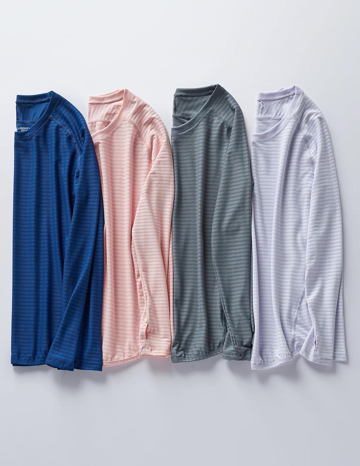 image4Pack Womens Long Sleeve Athletic Tops with Thumb Holes Dry Fit Active Crewneck Workout TeesLilacPinkNavyBlack