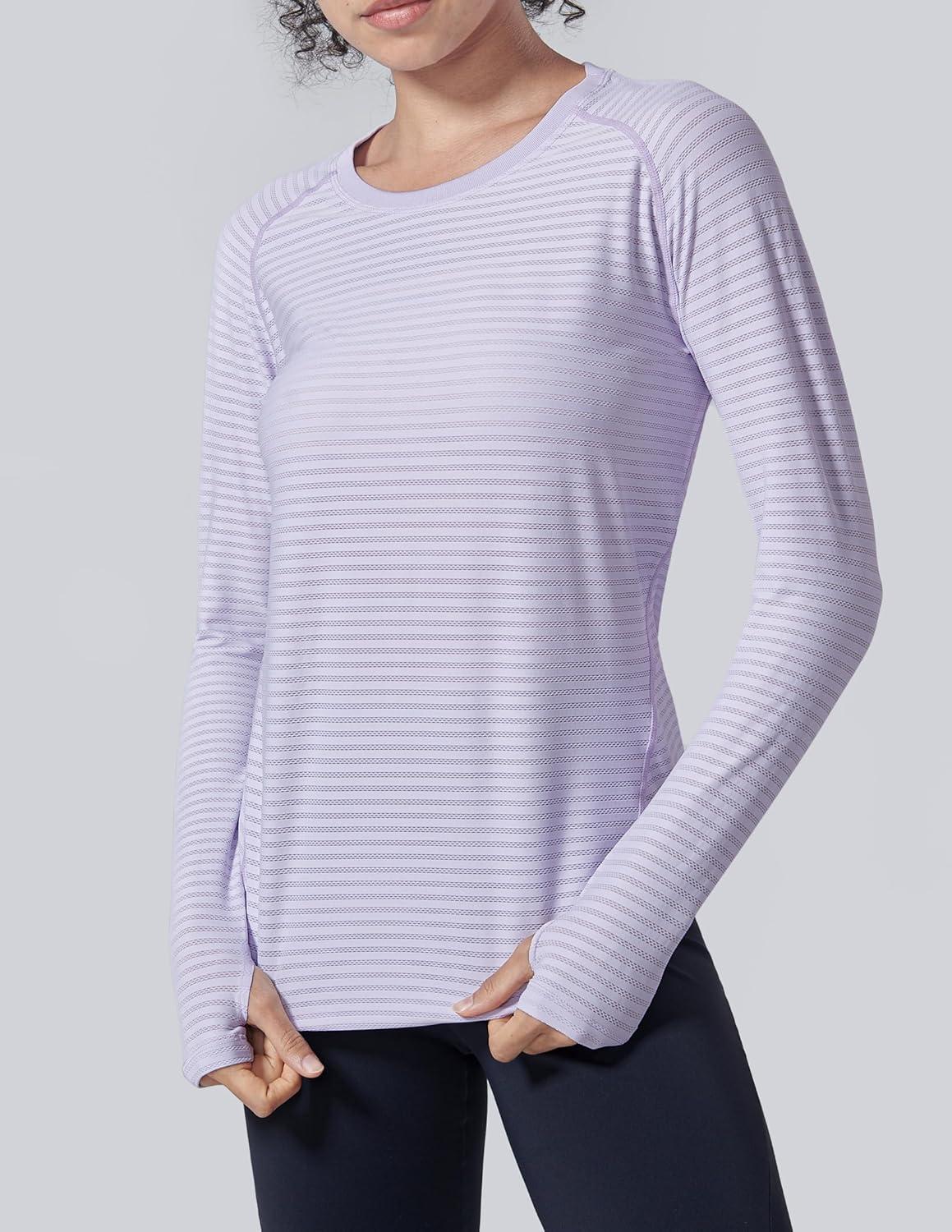 image4Pack Womens Long Sleeve Athletic Tops with Thumb Holes Dry Fit Active Crewneck Workout TeesLilacPinkNavyBlack