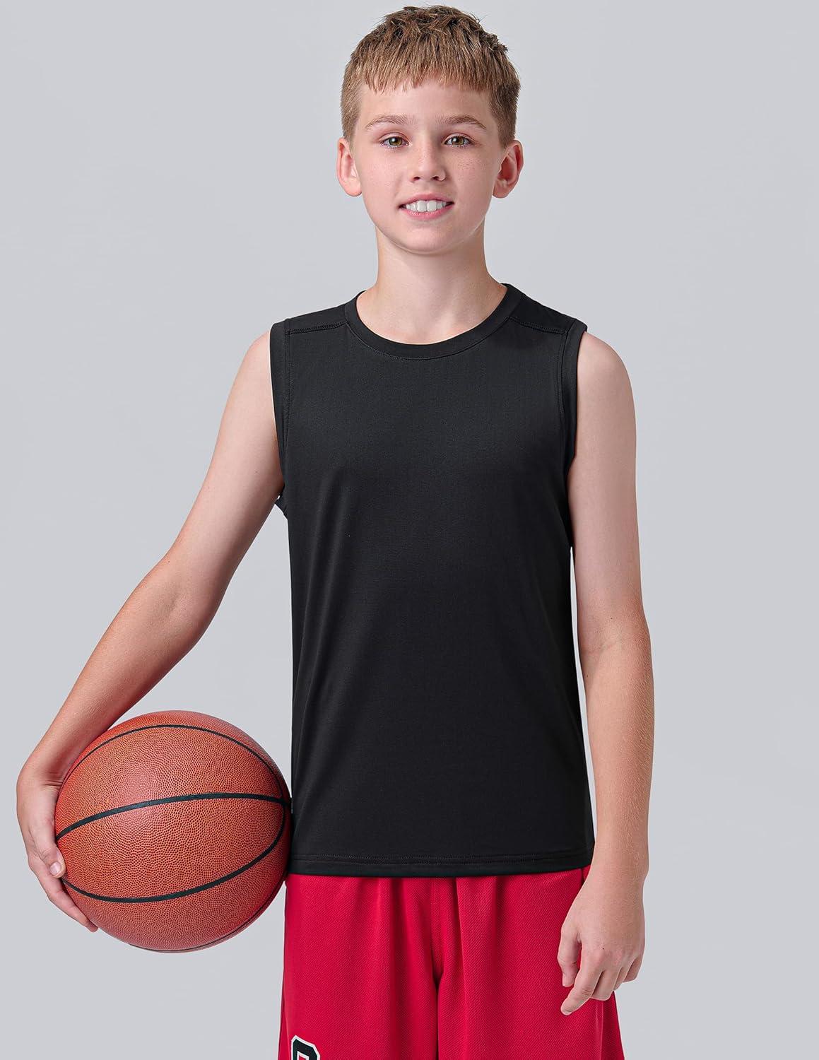 image5 Pack Boys Athletic Tank Tops Dry Fit Sleeveless Shirts Youth Kids Performance Workout ClothesRedBlueLimeBlackWhite