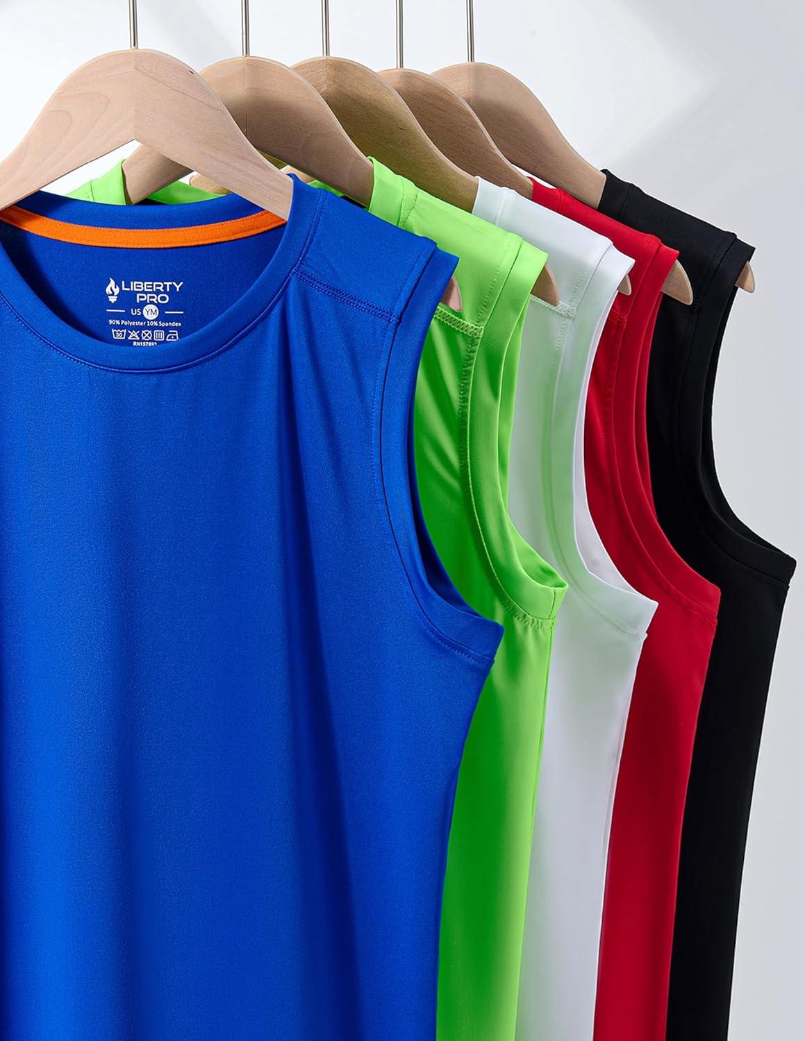 image5 Pack Boys Athletic Tank Tops Dry Fit Sleeveless Shirts Youth Kids Performance Workout ClothesRedBlueLimeBlackWhite