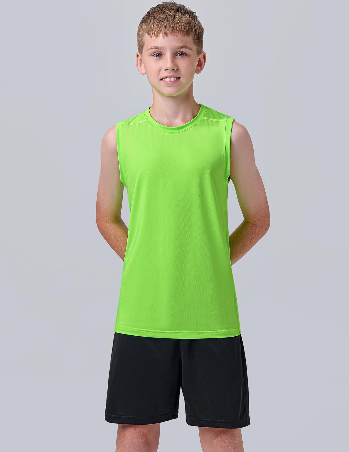 image5 Pack Boys Athletic Tank Tops Dry Fit Sleeveless Shirts Youth Kids Performance Workout ClothesRedBlueLimeBlackWhite