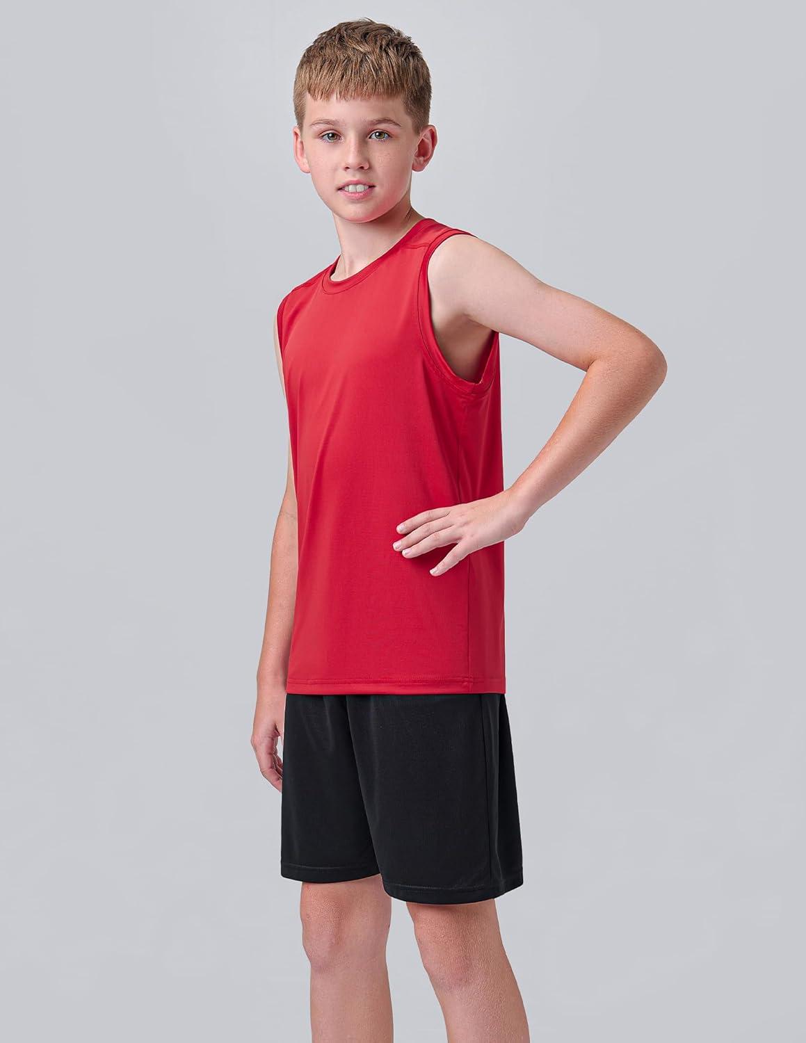 image5 Pack Boys Athletic Tank Tops Dry Fit Sleeveless Shirts Youth Kids Performance Workout ClothesRedBlueLimeBlackWhite