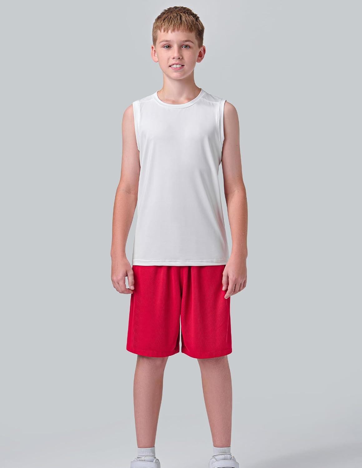 image5 Pack Boys Athletic Tank Tops Dry Fit Sleeveless Shirts Youth Kids Performance Workout ClothesRedBlueLimeBlackWhite