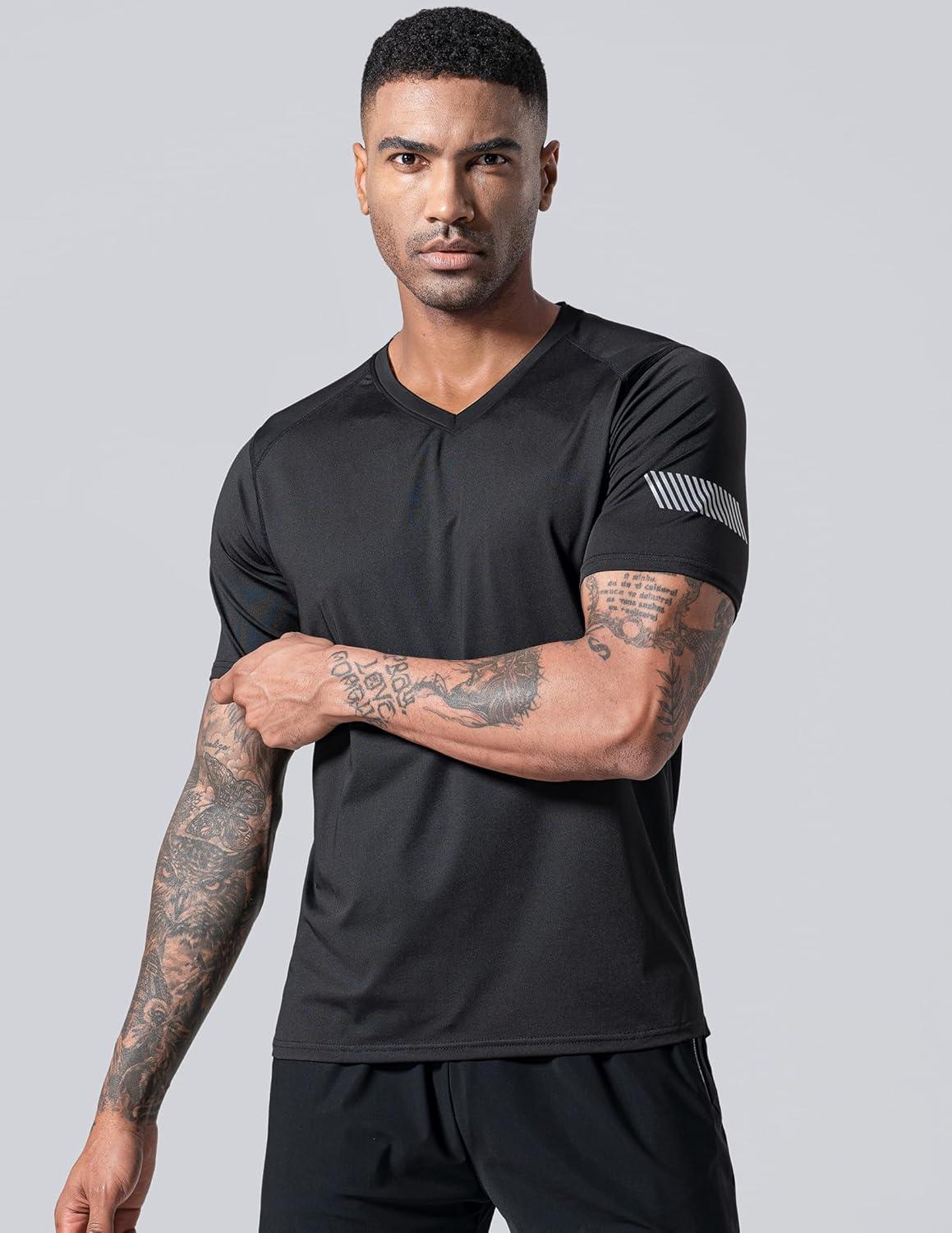 image5 Pack Mens VNeck Dry Fit TShirts Active Athletic Short Sleeve Workout Tops Performance Gym Tees Available in Plus SizeBlueBlackCharcoalLight GrayGradient Red