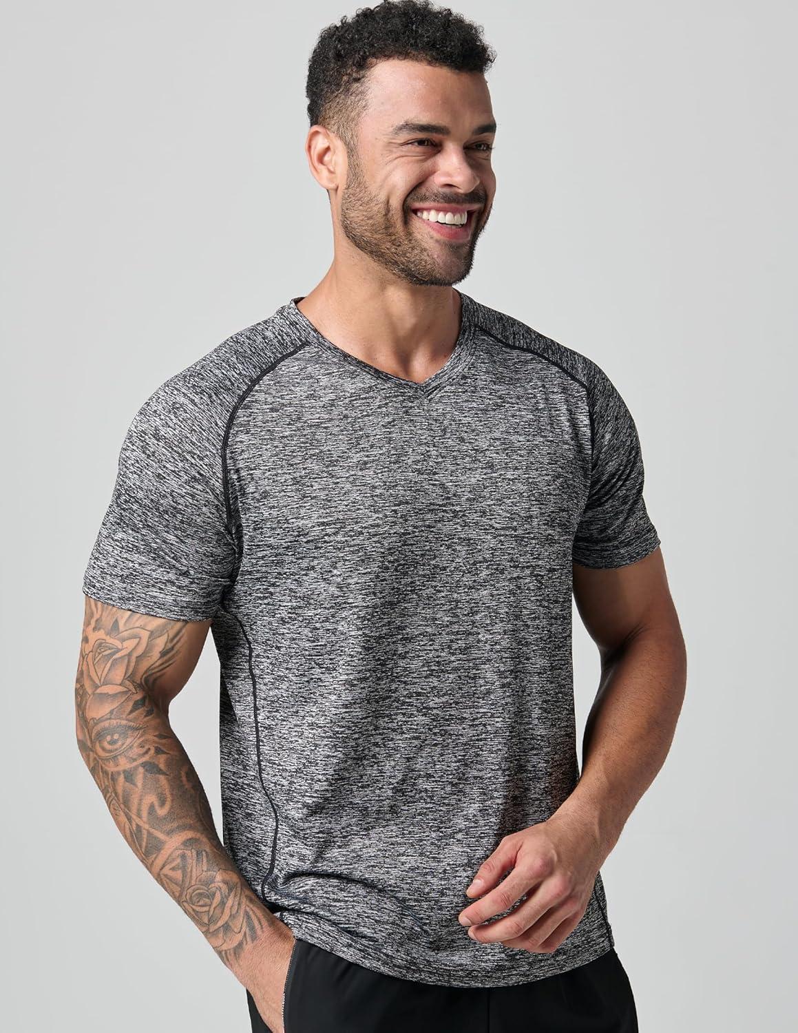 image5 Pack Mens VNeck Dry Fit TShirts Active Athletic Short Sleeve Workout Tops Performance Gym Tees Available in Plus SizeBlueBlackCharcoalLight GrayGradient Red