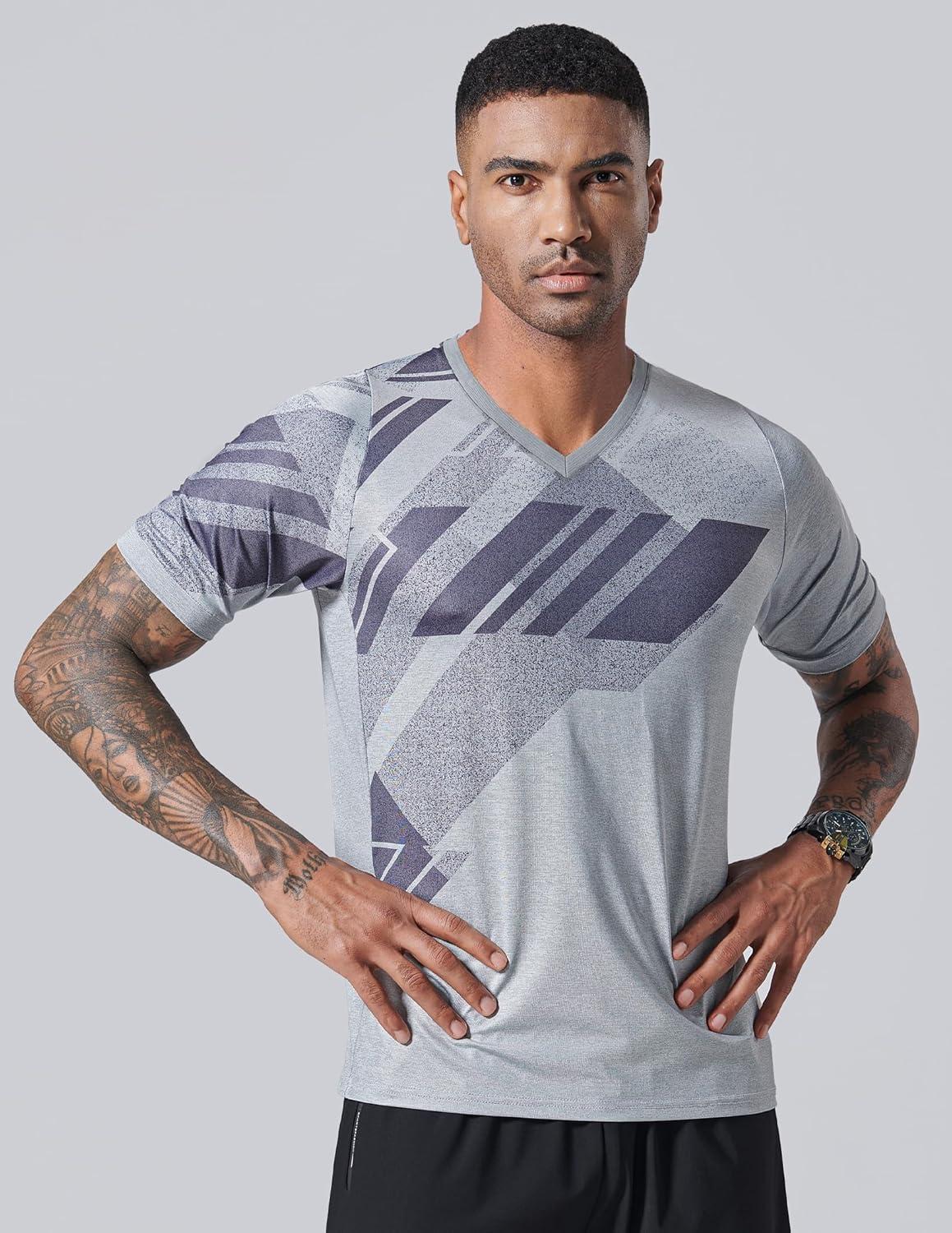 image5 Pack Mens VNeck Dry Fit TShirts Active Athletic Short Sleeve Workout Tops Performance Gym Tees Available in Plus SizeBlueBlackCharcoalLight GrayGradient Red