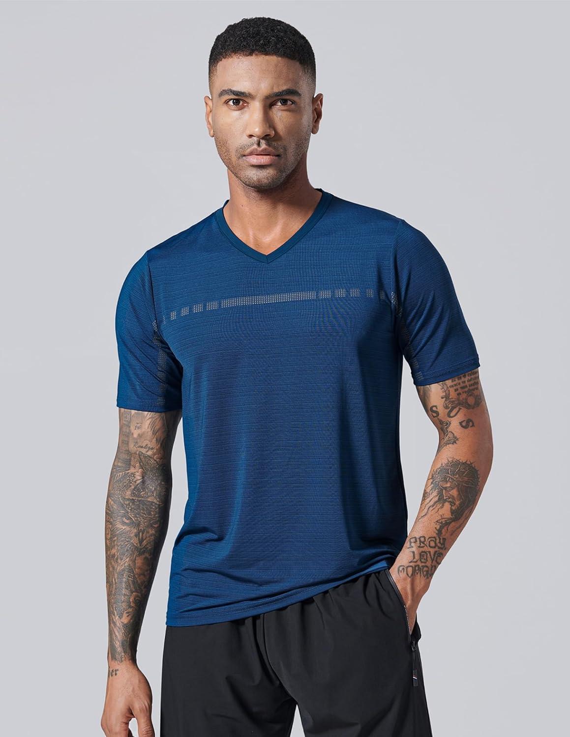 image5 Pack Mens VNeck Dry Fit TShirts Active Athletic Short Sleeve Workout Tops Performance Gym Tees Available in Plus SizeBlueBlackCharcoalLight GrayGradient Red