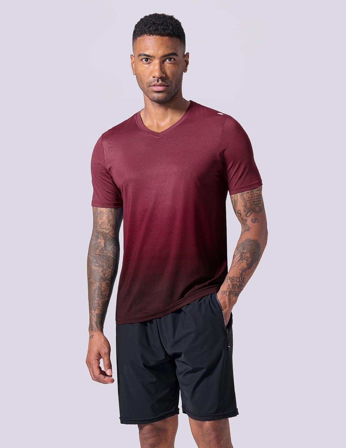 image5 Pack Mens VNeck Dry Fit TShirts Active Athletic Short Sleeve Workout Tops Performance Gym Tees Available in Plus SizeBlueBlackCharcoalLight GrayGradient Red