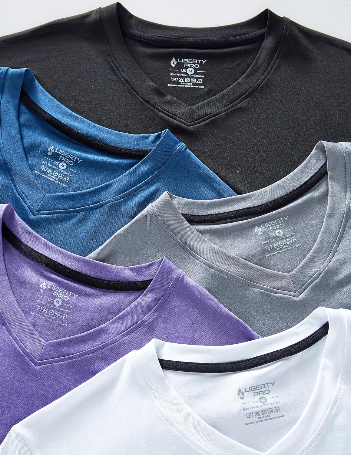 image5 Pack Mens VNeck Dry Fit TShirts Active Athletic Short Sleeve Workout Tops Performance Gym Tees Available in Plus SizeGrayBlackWhiteDark LavenderSoft Denim