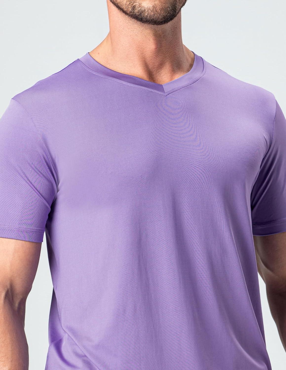 image5 Pack Mens VNeck Dry Fit TShirts Active Athletic Short Sleeve Workout Tops Performance Gym Tees Available in Plus SizeGrayBlackWhiteDark LavenderSoft Denim