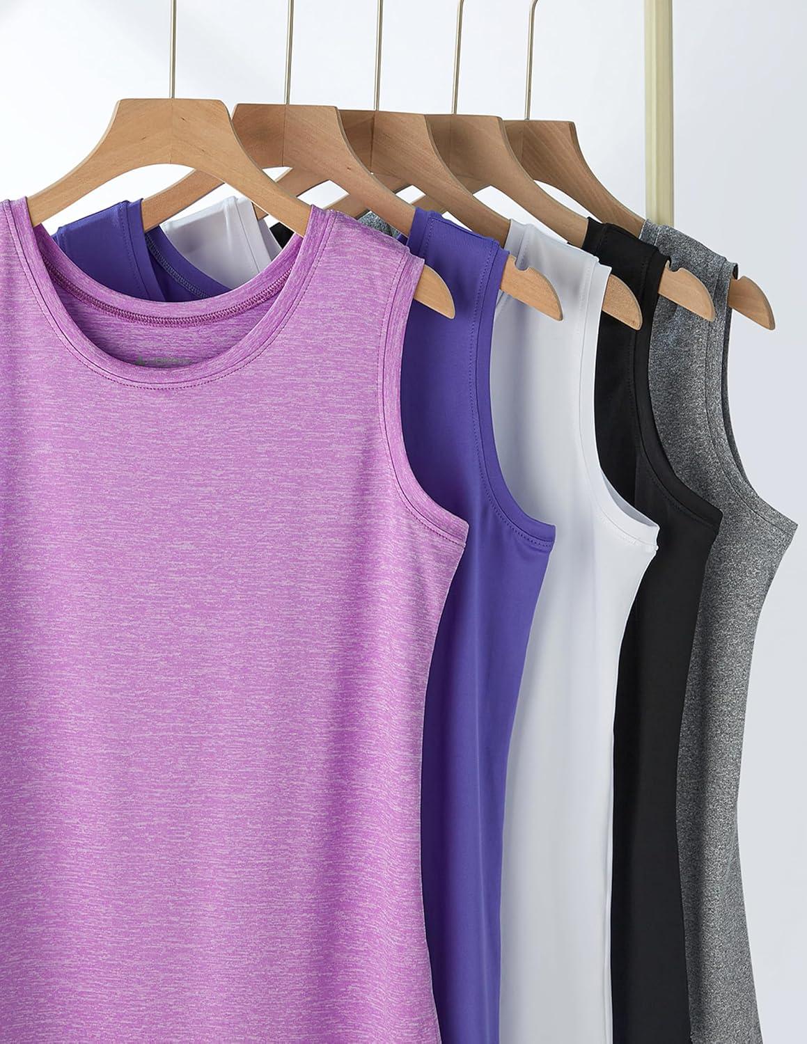 image5 Pack Wide Straps Womens Workout Tank Tops Athletic Sleeveless Shirts for Women Ladies Exercise Tops for Yoga TennisVioletGrayBlackWhiteLight Lavender