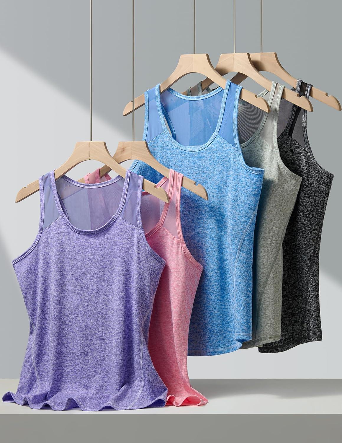 image5 Pack Womens Workout Tops Athletic Racerback Tank Tops for Women Mesh Sleeveless Shirts Yoga for Gym RunningGrayBluePinkPurpleLavenderBlack