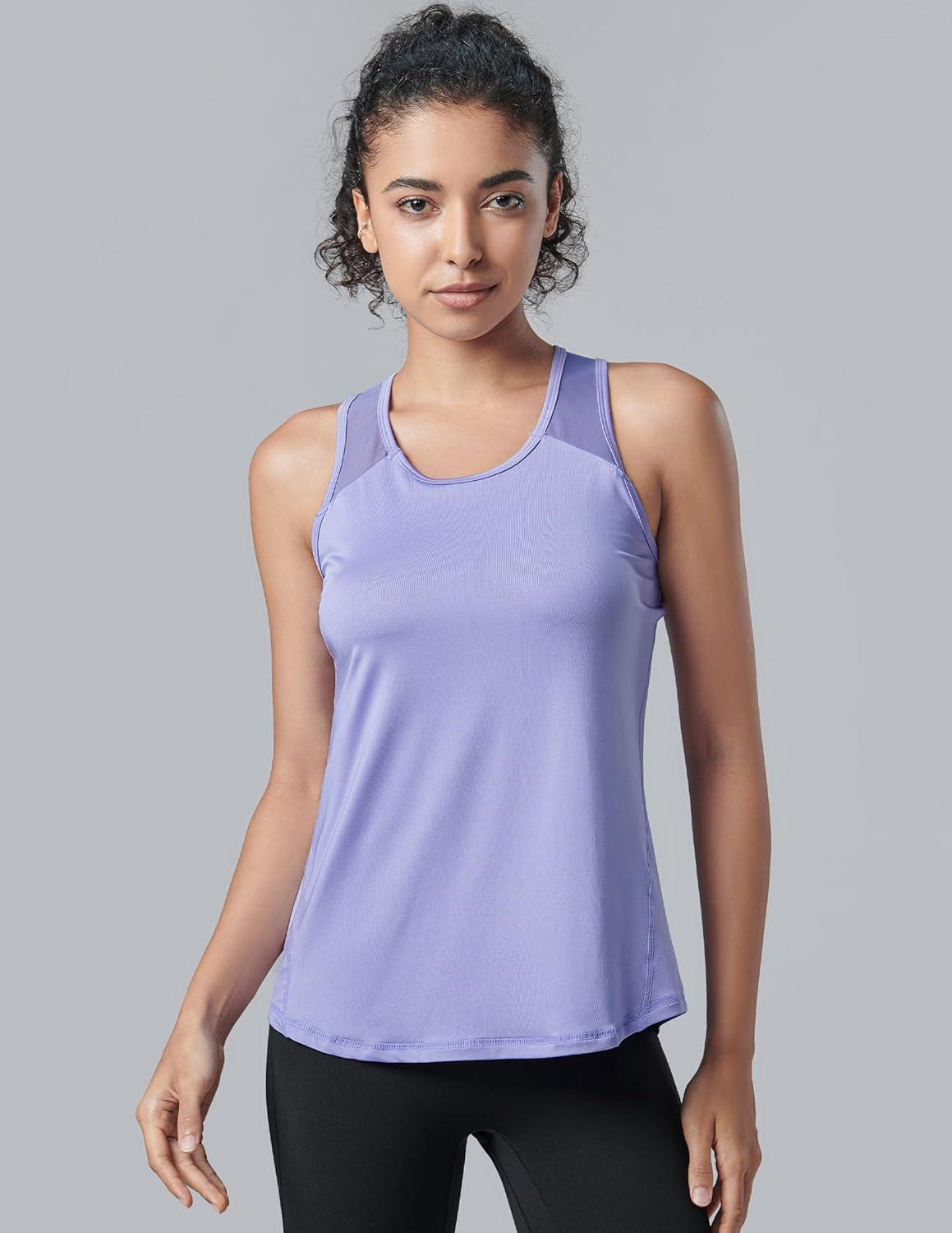 image5 Pack Womens Workout Tops Athletic Racerback Tank Tops for Women Mesh Sleeveless Shirts Yoga for Gym RunningLilacGrayBlackWhiteLight Lavender