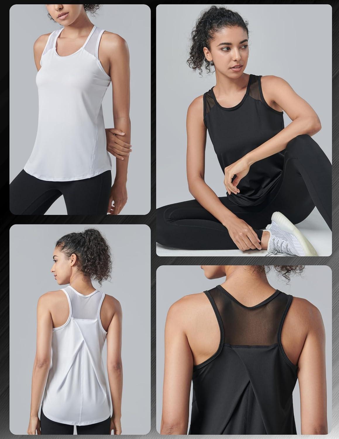image5 Pack Womens Workout Tops Athletic Racerback Tank Tops for Women Mesh Sleeveless Shirts Yoga for Gym RunningLilacGrayBlackWhiteLight Lavender