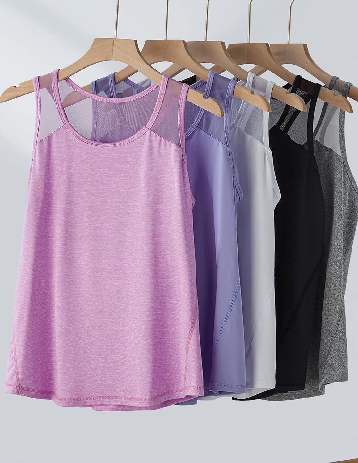 image5 Pack Womens Workout Tops Athletic Racerback Tank Tops for Women Mesh Sleeveless Shirts Yoga for Gym RunningLilacGrayBlackWhiteLight Lavender