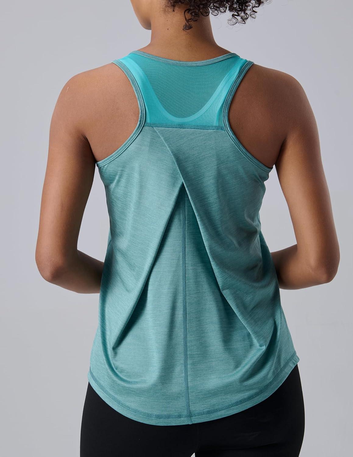 image5 Pack Womens Workout Tops Athletic Racerback Tank Tops for Women Mesh Sleeveless Shirts Yoga for Gym RunningTealKhakiOrangeCharcoalLight Blue