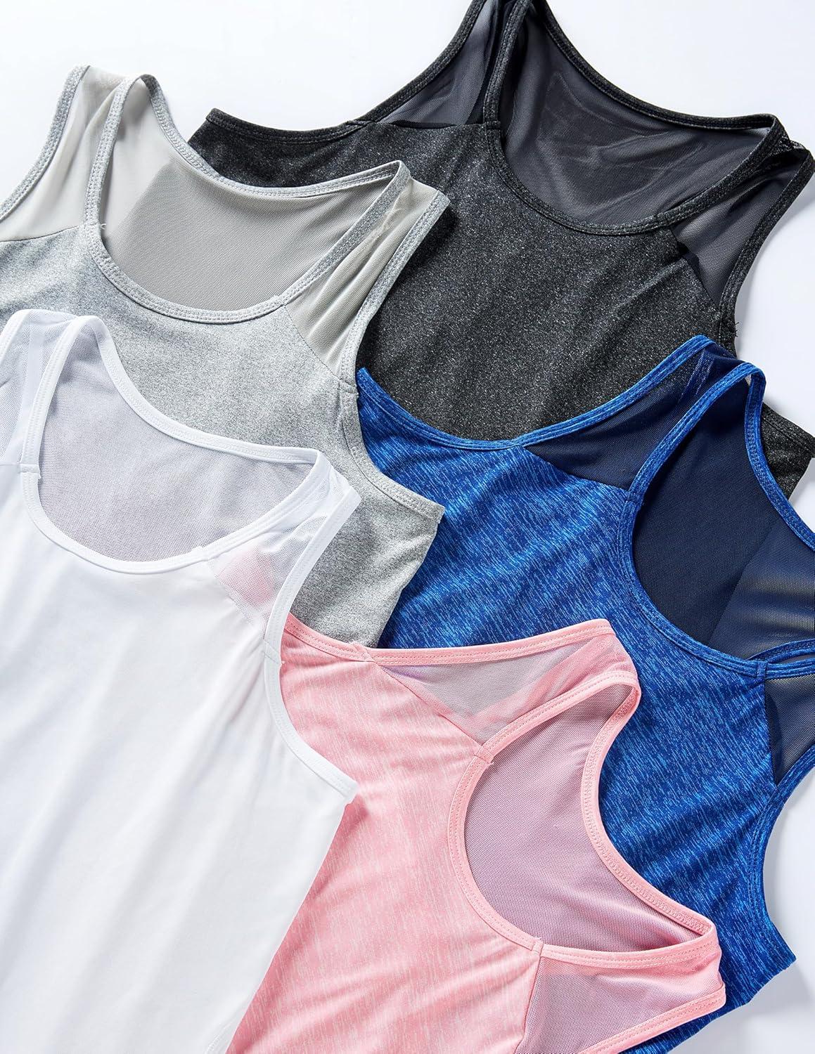 image5 Pack Womens Workout Tops Athletic Racerback Tank Tops for Women Mesh Sleeveless Shirts Yoga for Gym RunningWhiteHeather PinkGrayNavyBlack