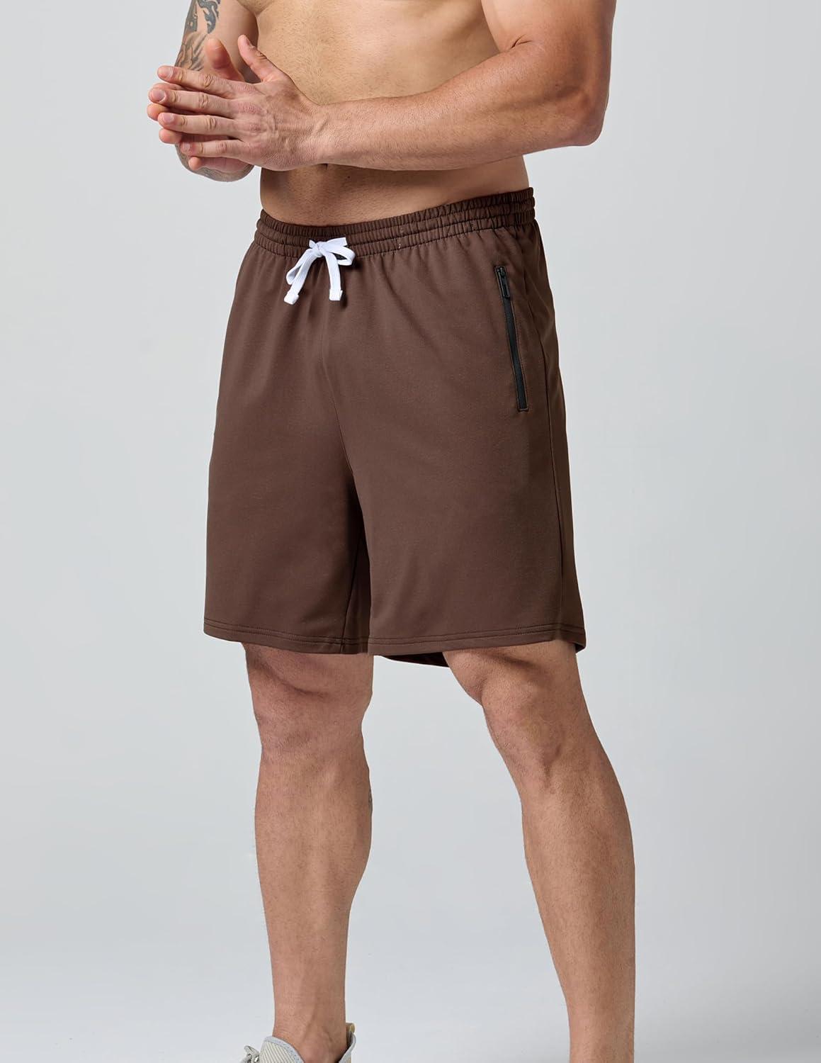 imageLiberty Imports 3 Pack Mens Sweat Shorts Athletic Casual Jogger Shorts with Zipper Pockets Terry Performance Tech ActivewearGrayBrownBlack