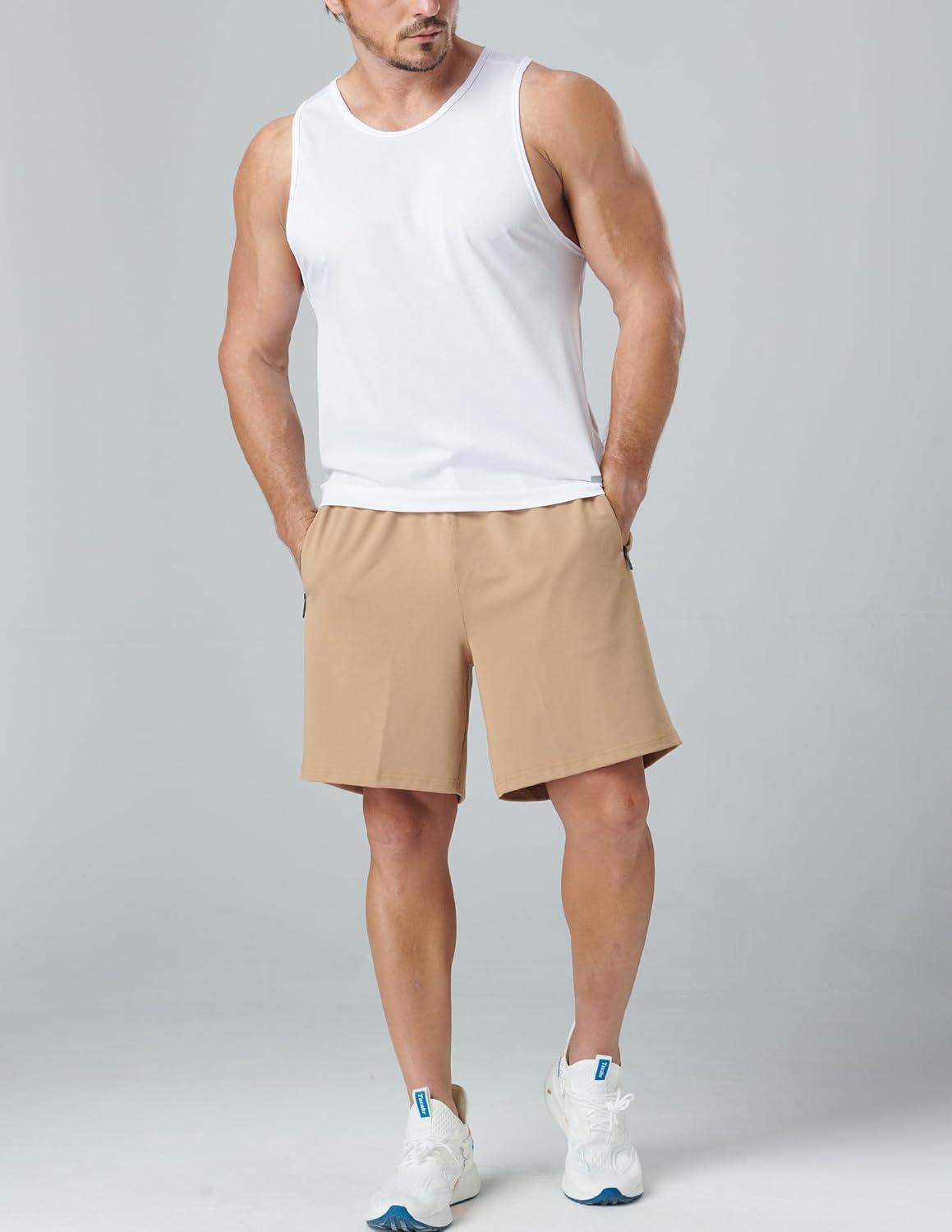 imageLiberty Imports 3 Pack Mens Sweat Shorts Athletic Casual Jogger Shorts with Zipper Pockets Terry Performance Tech ActivewearLight GrayLight BrownNavy