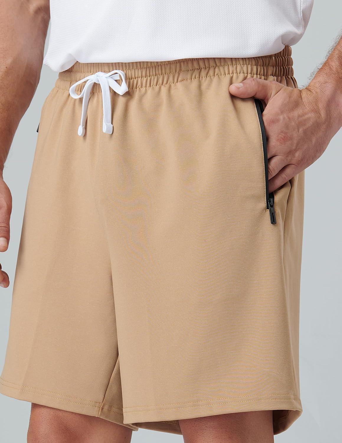 imageLiberty Imports 3 Pack Mens Sweat Shorts Athletic Casual Jogger Shorts with Zipper Pockets Terry Performance Tech ActivewearLight GrayLight BrownNavy