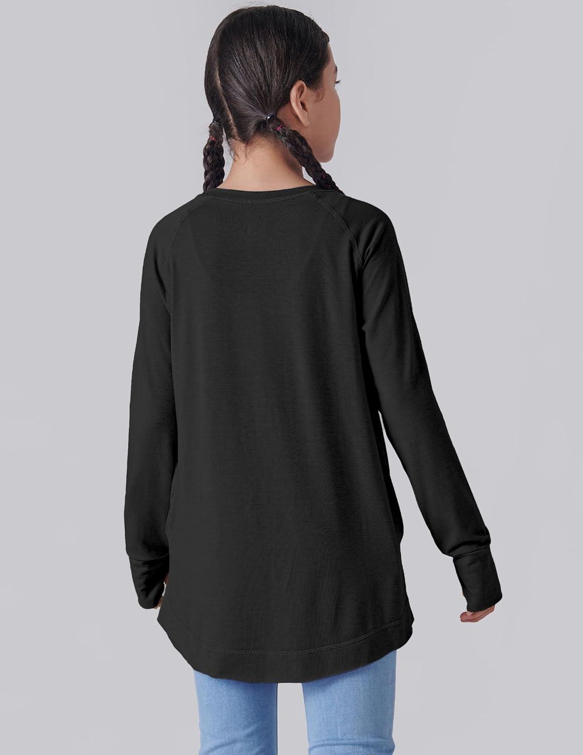 imageLiberty Pro 2Pack Girls Loose Fit Long Sleeve Tunic Tops with Pockets and Thumb Holes Casual T Shirts for Tween KidsBlackHot Pink