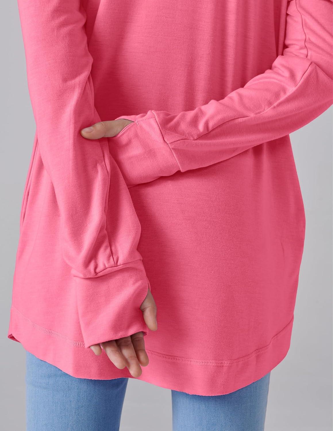 imageLiberty Pro 2Pack Girls Loose Fit Long Sleeve Tunic Tops with Pockets and Thumb Holes Casual T Shirts for Tween KidsBlackHot Pink
