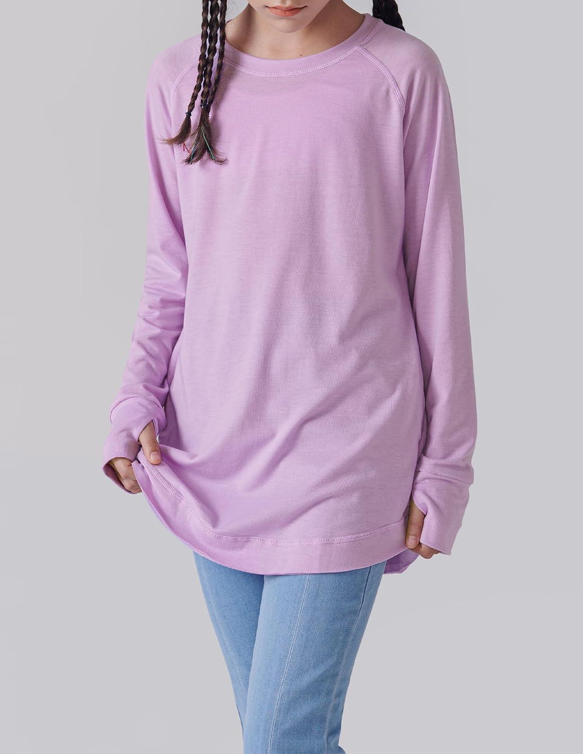 imageLiberty Pro 2Pack Girls Loose Fit Long Sleeve Tunic Tops with Pockets and Thumb Holes Casual T Shirts for Tween KidsMintOrchid