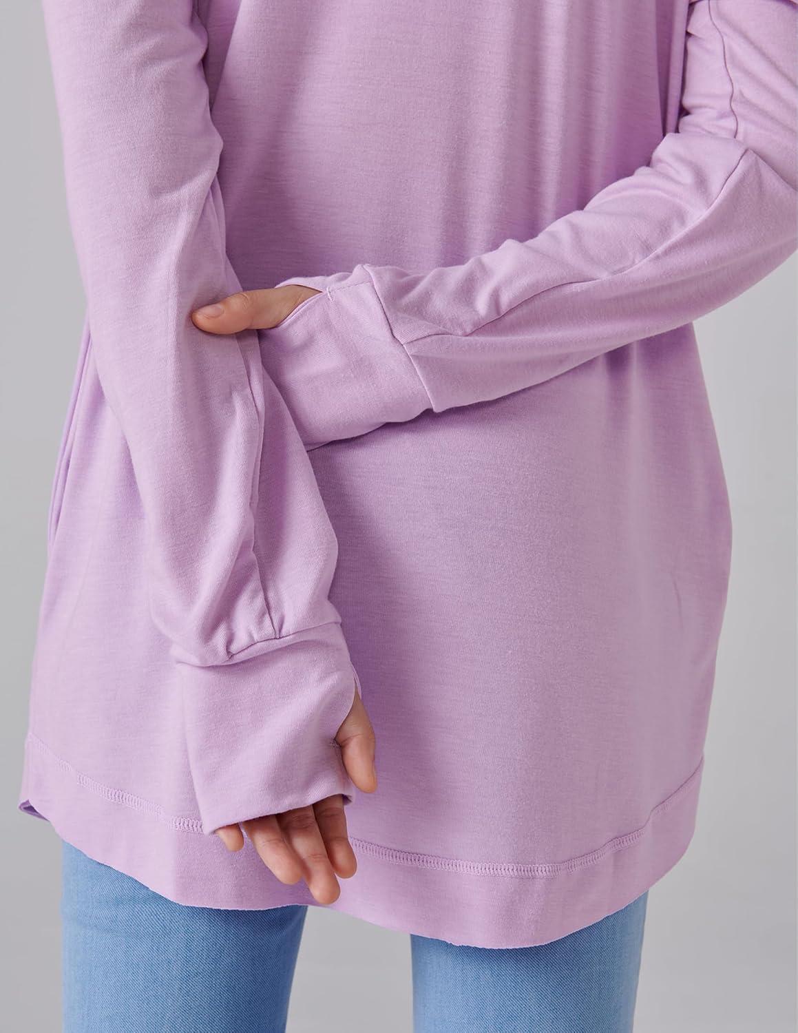 imageLiberty Pro 2Pack Girls Loose Fit Long Sleeve Tunic Tops with Pockets and Thumb Holes Casual T Shirts for Tween KidsMintOrchid