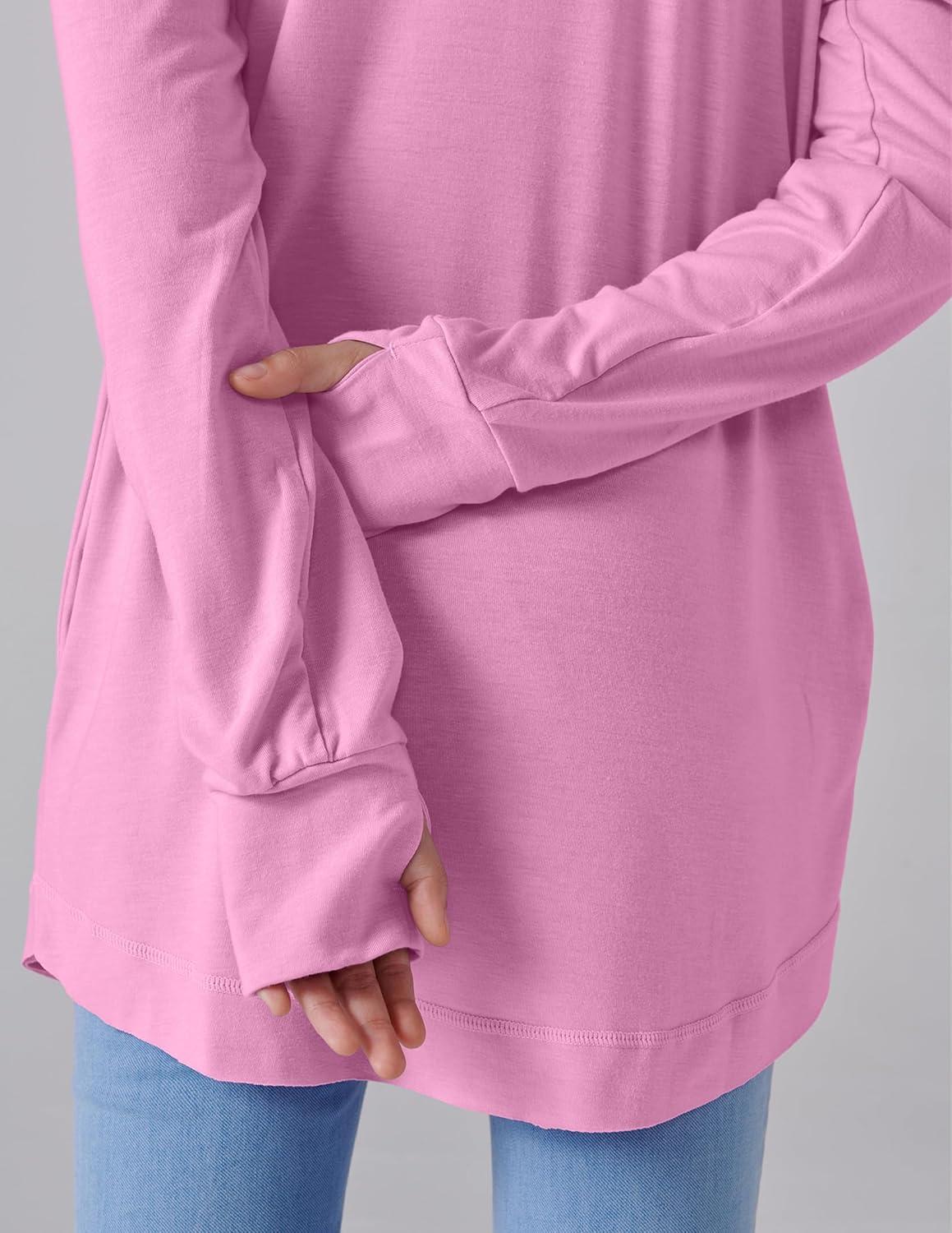 imageLiberty Pro 2Pack Girls Loose Fit Long Sleeve Tunic Tops with Pockets and Thumb Holes Casual T Shirts for Tween KidsPinkLavender