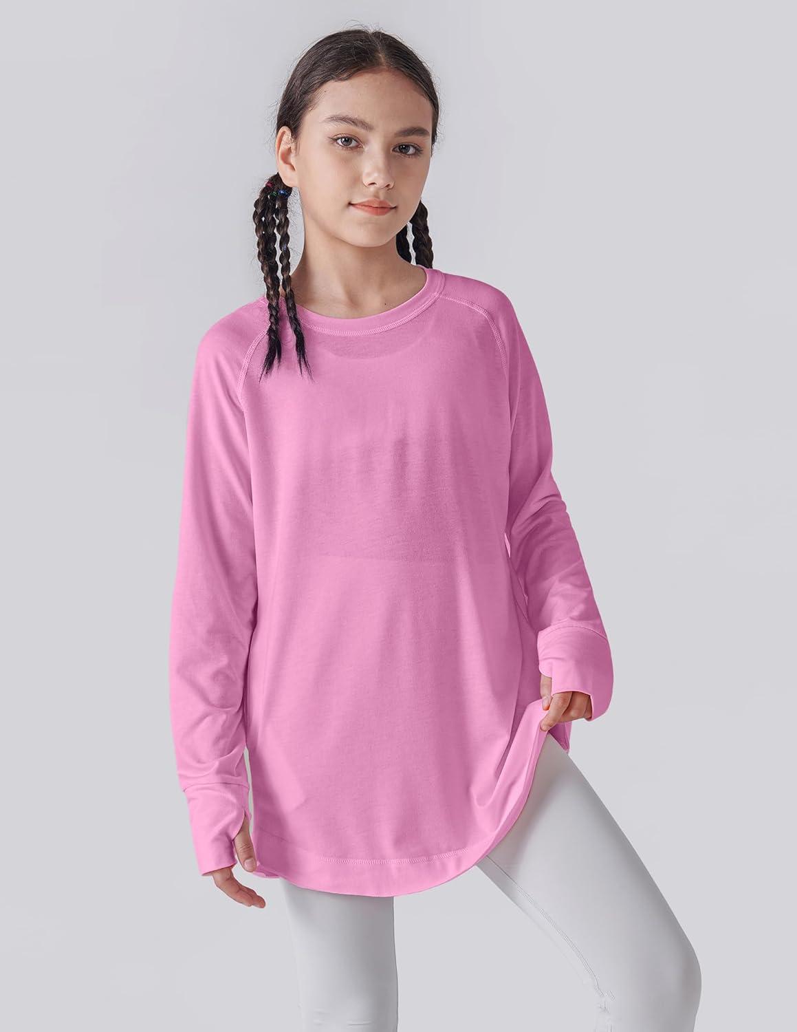 imageLiberty Pro 2Pack Girls Loose Fit Long Sleeve Tunic Tops with Pockets and Thumb Holes Casual T Shirts for Tween KidsPinkLavender