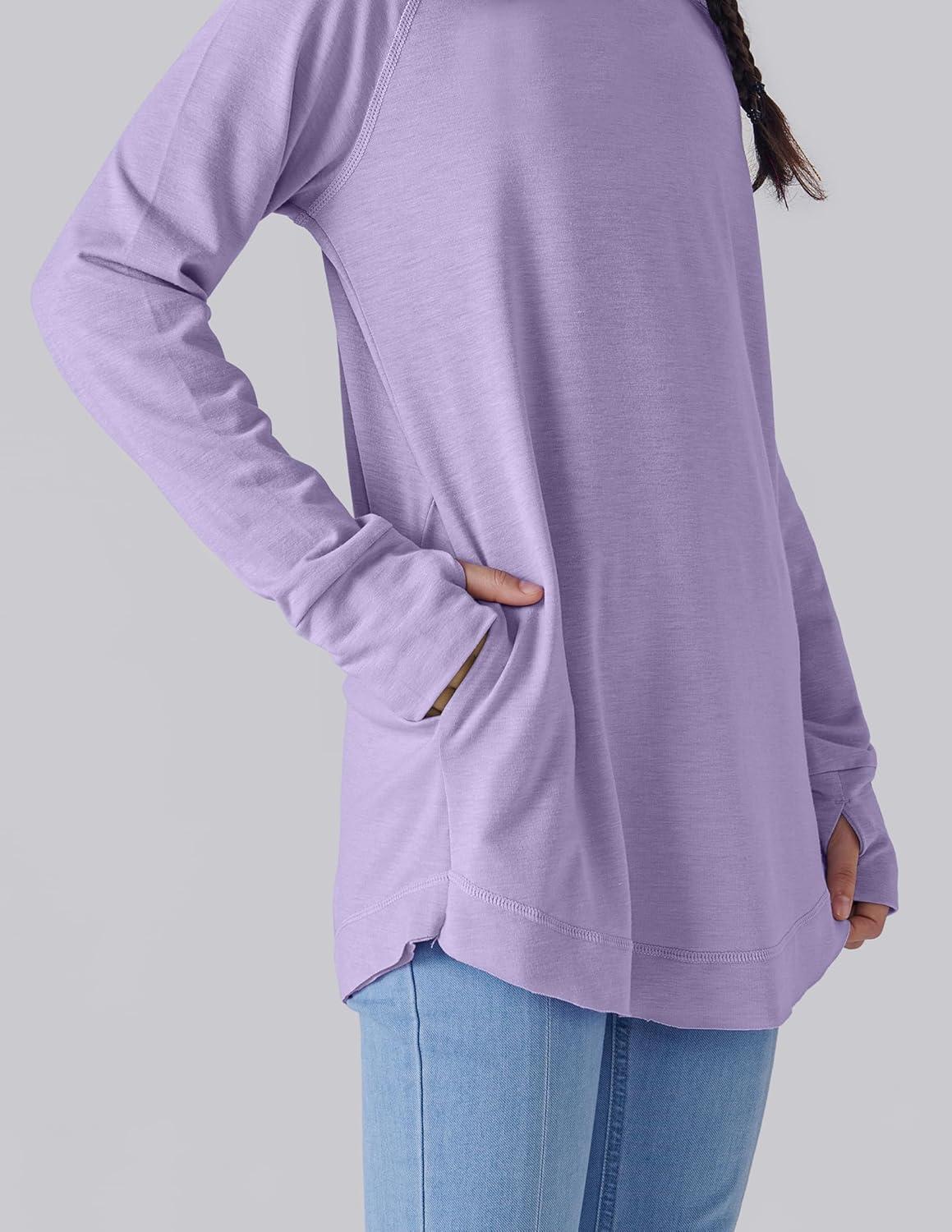 imageLiberty Pro 2Pack Girls Loose Fit Long Sleeve Tunic Tops with Pockets and Thumb Holes Casual T Shirts for Tween KidsPinkLavender