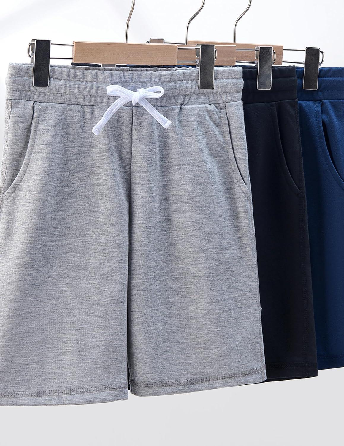 imageLiberty Pro 3 Pack Boys Pull On Jogger Shorts Youth Kids Casual Terry Sweat Shorts with Pockets DrawstringGrayNavyBlack