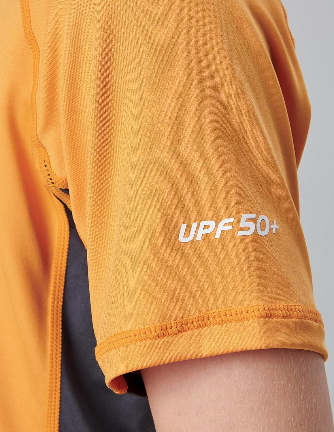 imageLiberty Pro 3 Pack Boys UPF 50 Rash Guard Short Sleeve Swim Shirts Quick Dry UV Protection Swimwear for KidsNavyOrangeDusty Blue