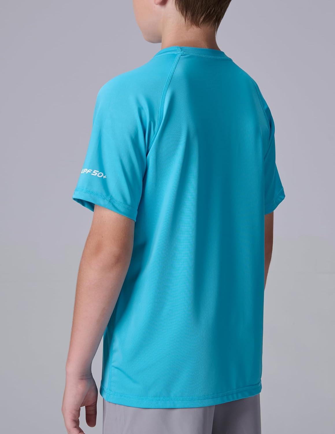 imageLiberty Pro 3 Pack Boys UPF 50 Rash Guard Short Sleeve Swim Shirts Quick Dry UV Protection Swimwear for KidsRedBlackBright Blue