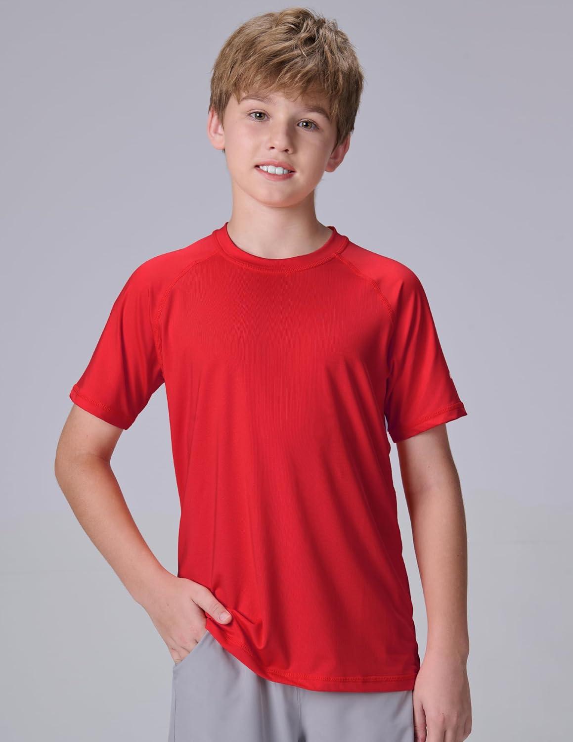 imageLiberty Pro 3 Pack Boys UPF 50 Rash Guard Short Sleeve Swim Shirts Quick Dry UV Protection Swimwear for KidsRedBlackBright Blue