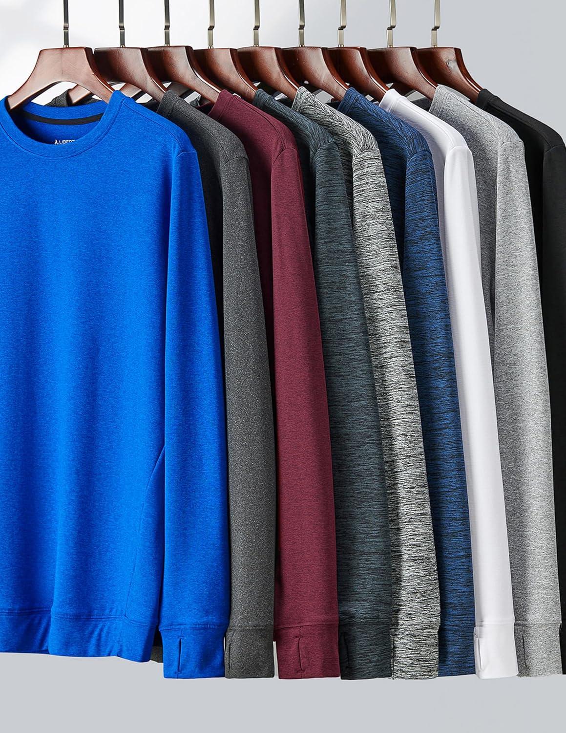 imageLiberty Pro 3Pack Thermal Fleece Active Long Sleeve Shirts for Men Athletic Crewneck Pullover SweatshirtsNavyBlackDark Gray