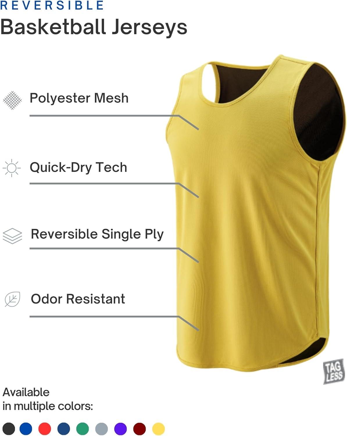 imageLiberty Pro Mens Lightweight Reversible Rec Tanks Mesh Basketball Jerseys Athletic Quick Dry Shirts Team Scrimmage UniformsYellowBlack